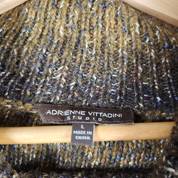Adrienne Vittadini Studio Womens Sweater Size L Turleneck Striped Sparkle Knit - Picture 2 of 10